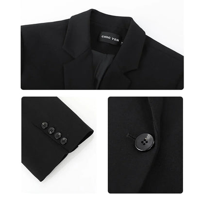 2026 Fashion Women's Blazer Office Lady Long Sleeve Double-breasted Mid-length Casual Coat Ladies Outerwear Stylish Top