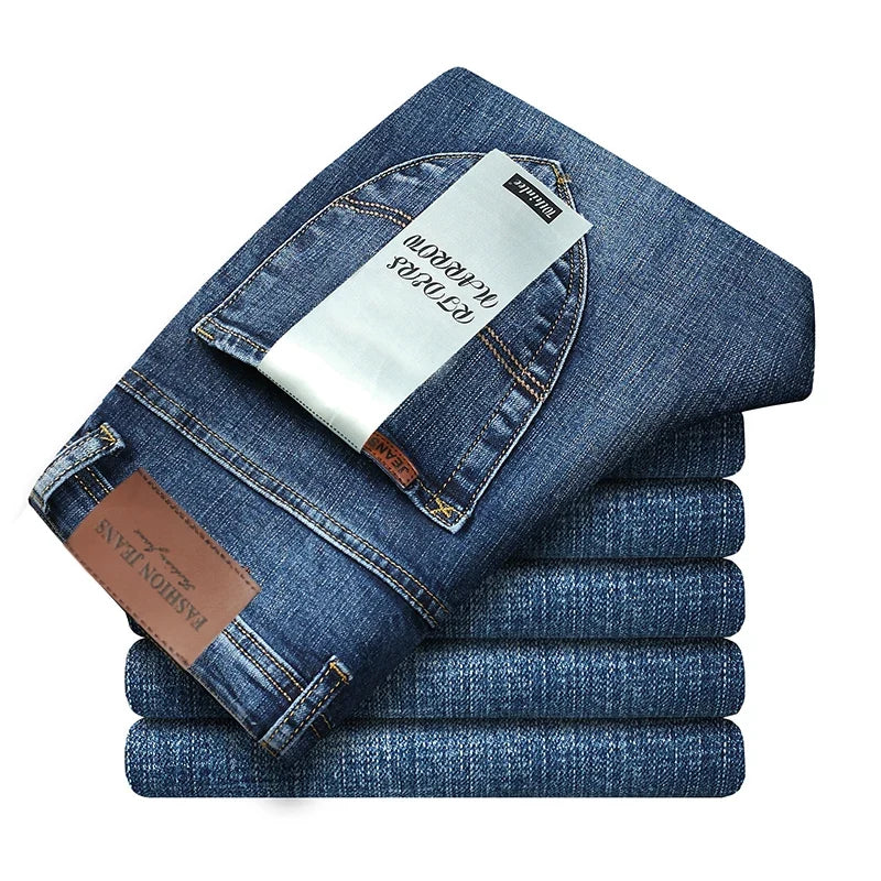 Models Spring Autumn Business Jeans Men Casual Straight Stretch Fashion Classic Work Denim Trousers Brand Clothing