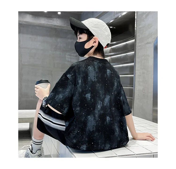 New Casual Boys Cotton Top summer Bottoms Clothes Set for Teenager Child Fashion Outfit Kids T-shirt Shorts Two Pieces Clothing