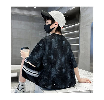 New Casual Boys Cotton Top summer Bottoms Clothes Set for Teenager Child Fashion Outfit Kids T-shirt Shorts Two Pieces Clothing
