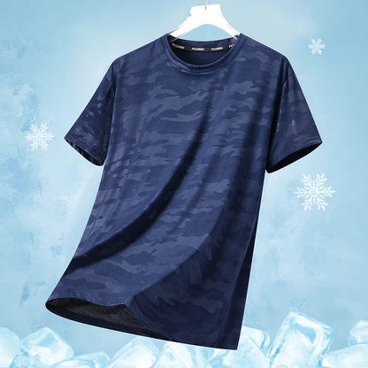 Functional Fabric Mosquito-Resistant Antibacterial Sweat-Wicking Ice Feeling 2025 New Ice Silk T-Shirt Men's Short Sleeve Thin Q