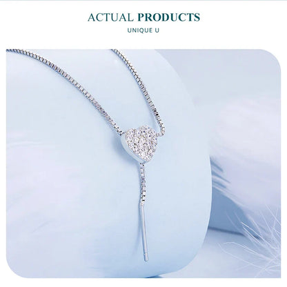 925 Sterling Silver Brilliant Heart Necklace for Women Minimalist Long Box Chain Choker Fine Jewelry Party Gift BSN260