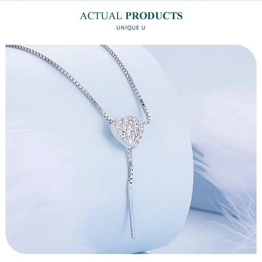 925 Sterling Silver Brilliant Heart Necklace for Women Minimalist Long Box Chain Choker Fine Jewelry Party Gift BSN260