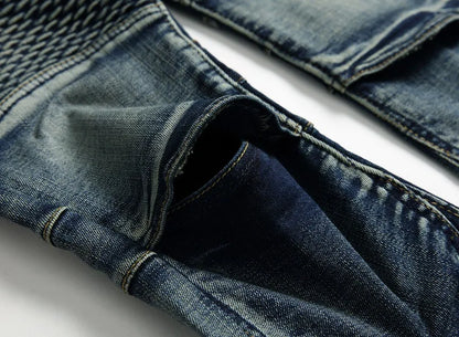 2026 New Men's Yellow Jeans, Blue Stretch Biker Trousers, Broken Hole Jeans, Fashion Popular Men Denim Pants Big Size 29-42