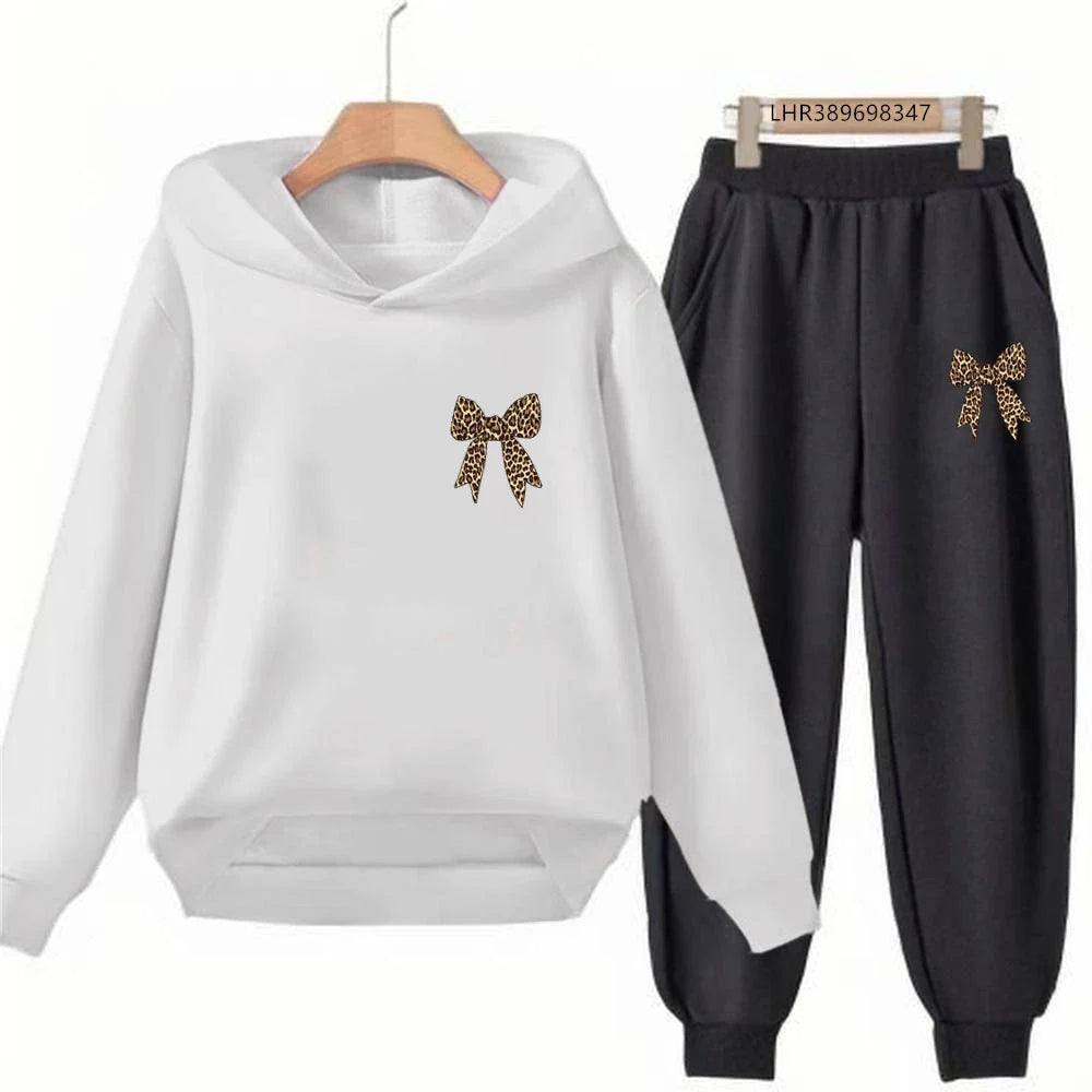 Bow Print Girls Red Hoodie Children 3-12 Years Boys Casual Tops+Pants Sets Long Sleeves Autumn Fashion Kids Long Sleeves Clothes