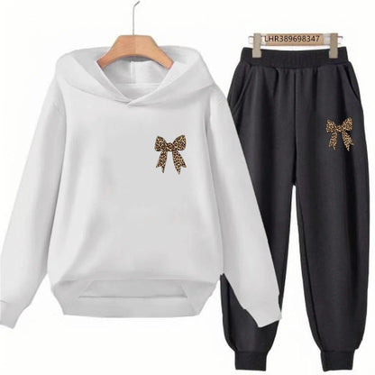 Bow Print Girls Red Hoodie Children 3-12 Years Boys Casual Tops+Pants Sets Long Sleeves Autumn Fashion Kids Long Sleeves Clothes