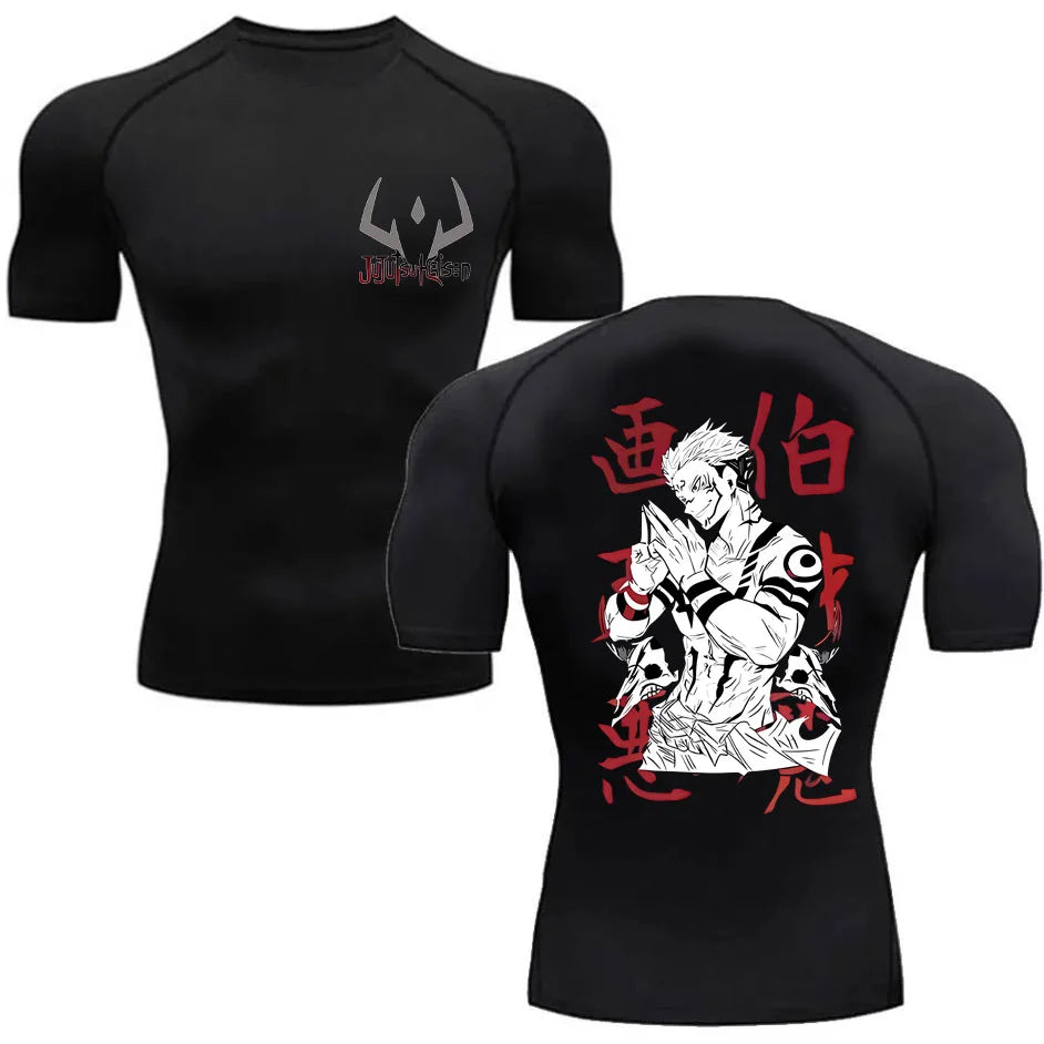 Men's Summer Fitness Gym Sports Running T-Shirt Hot Selling Anime Jujutsu Kaisen Gojo Satoru Compression Shirt Short Sleeve