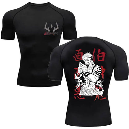 Men's Summer Fitness Gym Sports Running T-Shirt Hot Selling Anime Jujutsu Kaisen Gojo Satoru Compression Shirt Short Sleeve