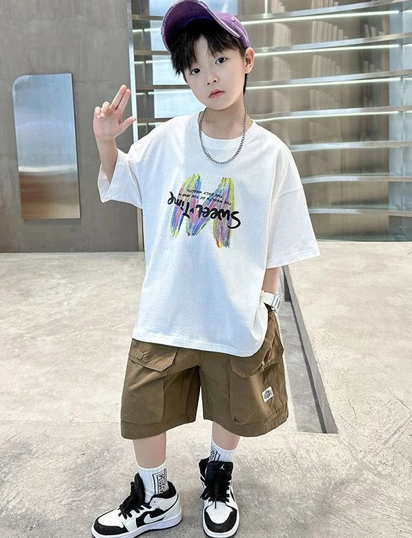 Printing Clothes for Boy Summer Set 2025 New Children's Clothing Boys Kids Top Bottom Elementary Student Men's T-shirts Korean