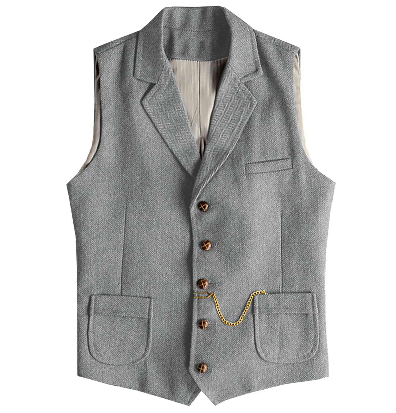 Men's Vintage Herringbone Waistcoat Single Breasted Notch Lapel Formal Vest Business Sleeveless Suit Gilet For Wedding Party