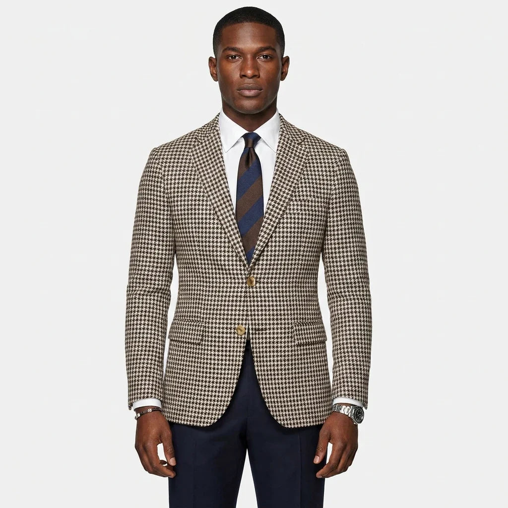 Plaid Men Blazer 1 Piece Notched Lapel Slim Fit Suit Jacket with 2 Side Slit Check Houndstooth Casual Business Male Fashion Suit