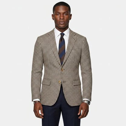 Plaid Men Blazer 1 Piece Notched Lapel Slim Fit Suit Jacket with 2 Side Slit Check Houndstooth Casual Business Male Fashion Suit