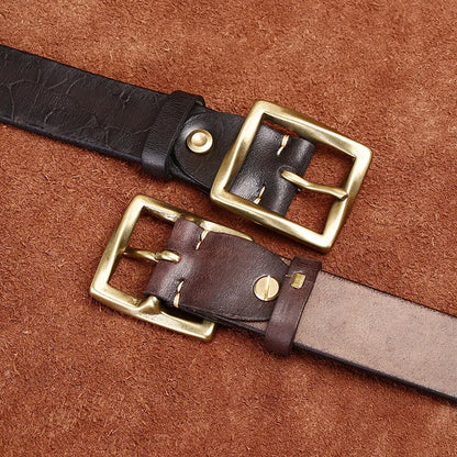 3.8CM Retro fashion trend  personality niche ice cracked belt  men's leather top layer cowhide youth jeans belt