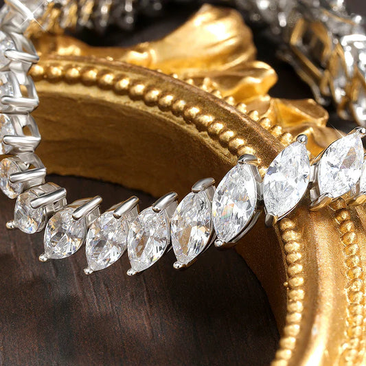 Bracelets tennis en moissanite certifiés taille marquise 0,5 carat pour femme, en argent sterling S925 plaqué or 18 carats, bijoux fins