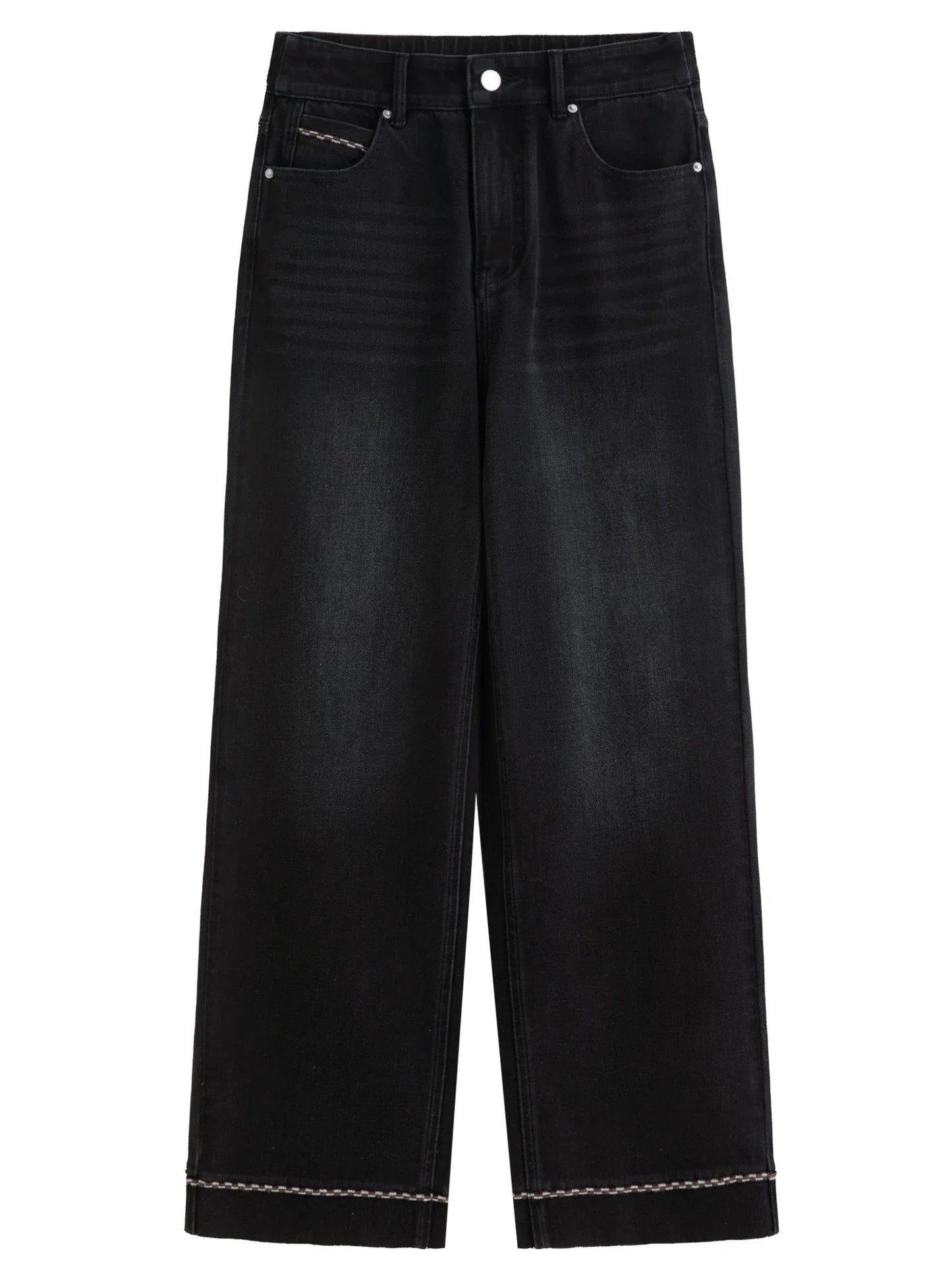 Double-length Jeans Women High-waisted Slim-fit Classic Straight Pants High Waist Elegant Office Lady Spring Trendy