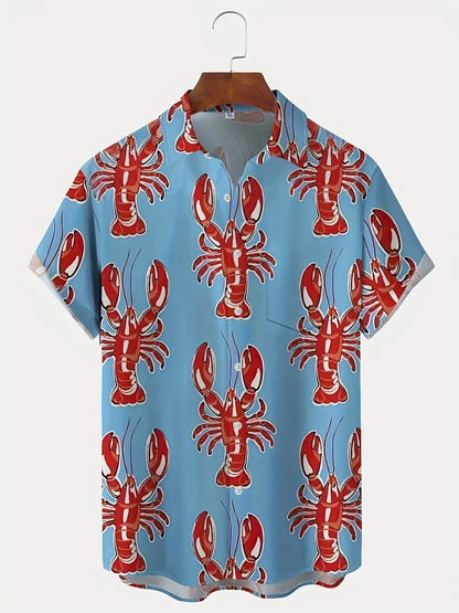 Cartoon Lobster Hawaiian Shirt Men Women Clothing Seafood Shirt Summer Holiday Shirt Short Sleeve Button Down Crawfish Shirts