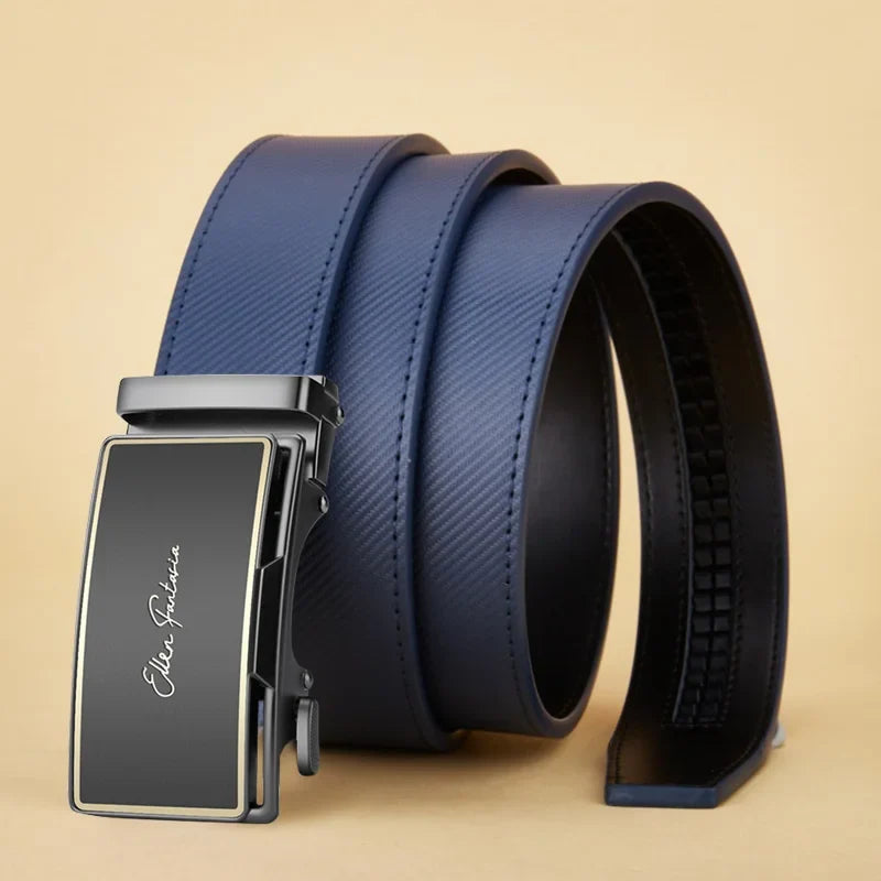 Men's Belt Blue Striped Belt Fashion Jeans Belt Genuine Leather Belt Automatic Buckle Belts