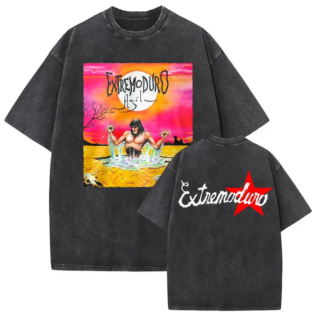 Rock Band EXTREMODURO Tour 2025 Vintage Washed T-shirt Men Women Fashion Hip Hop Street T Shirts Summer Loose Oversized T Shirt