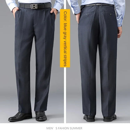 Double Pleated Mens British Pants High Waist Thicken Straight Business Black Formal Clothes For Mens Dress Trousers size 42 44