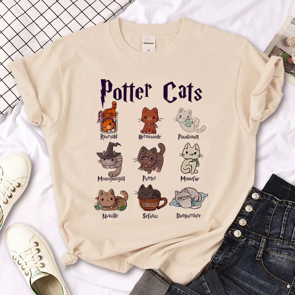 Cat top women streetwear summer anime t shirt girl y2k Japanese clothes