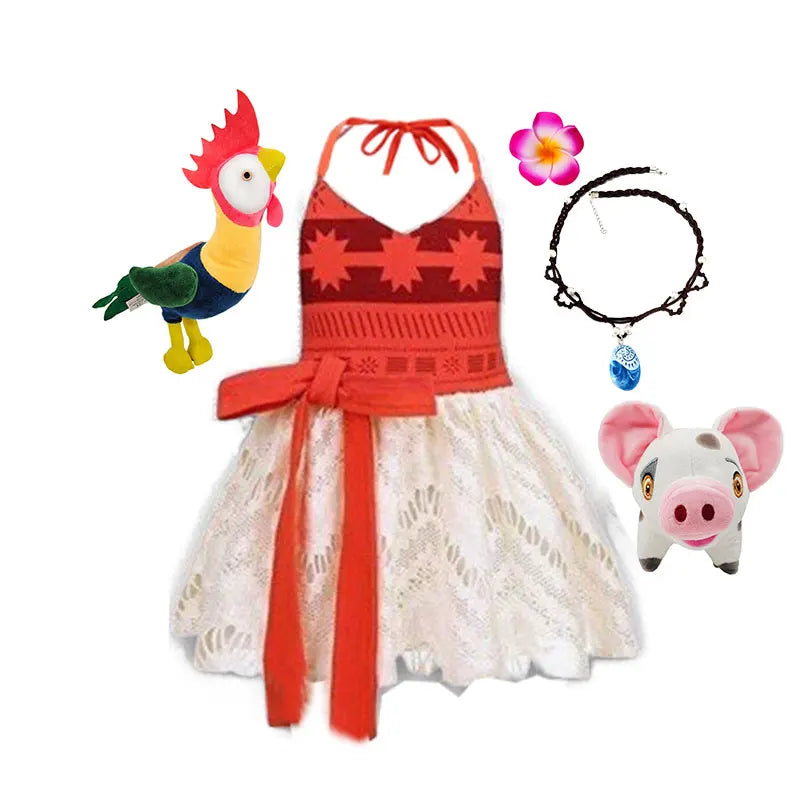 2026 Baby Girls Moana Halter Dress Role Playing Princess Dress Summer Clothing Hawaii Toddler Vaiana Cute Mini Sundress 1-6Y