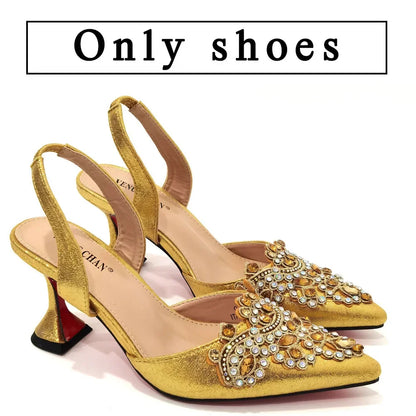 2023 New Fashion Simple And Versatile Silver Pointed Toe High Heels Comfortable To Wear Party Ladies Shoes And Bag