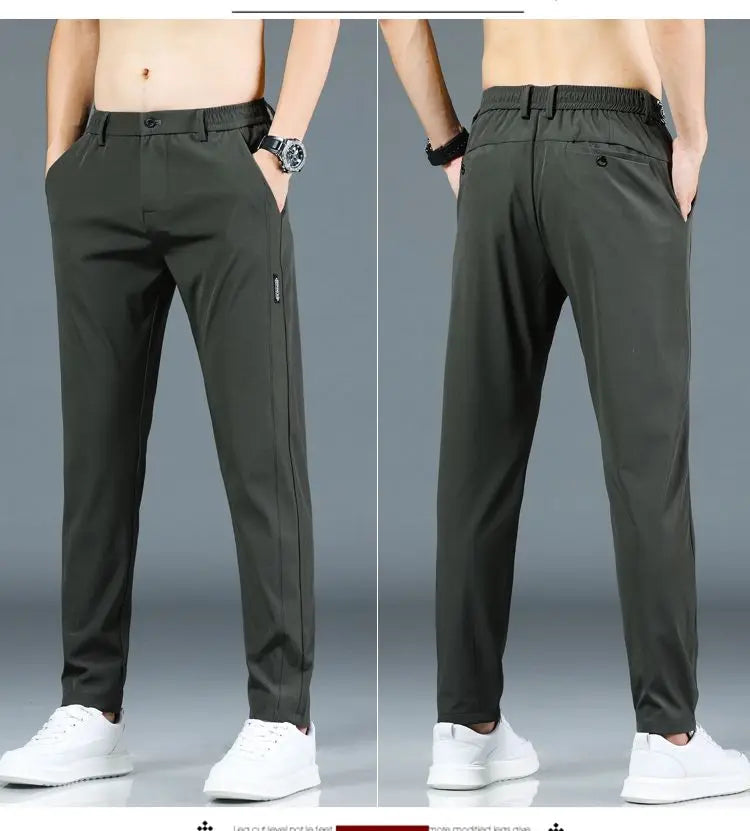 Ice silk men's pants 2026 summer new black gray thin business casual pants outdoor elastic breathable straight leg sports pants