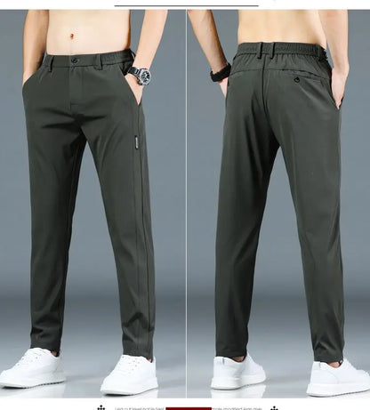 Ice silk men's pants 2026 summer new black gray thin business casual pants outdoor elastic breathable straight leg sports pants