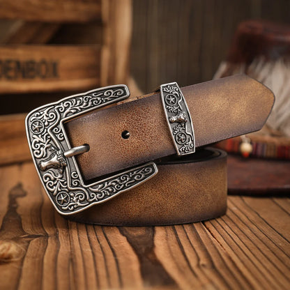 A casual, individual and retro belt, a Western-style clothing accessory, metal buckle, PU belt, suitable for both men and women