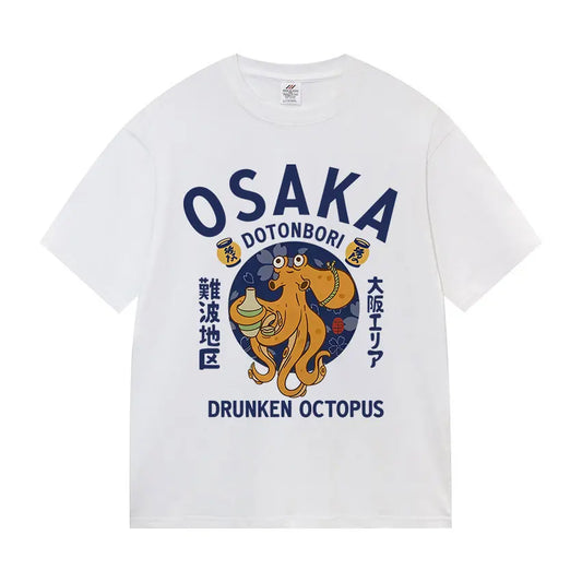 Japanese Osaka Dotonbori Drunken Octopus Food Lover Funny Graphic Tee Shirt Mens Women Fashion High Quality Cotton T-Shirts Tops