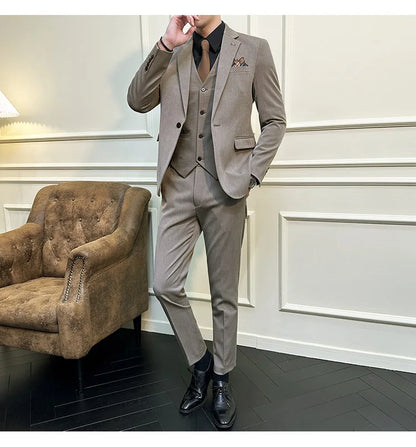 S-7XL Jacket Vest Pants Luxury Elasticity Boutique Fashion Men's Solid Color Casual Business Suit 3-piece Sets Groom Wedding