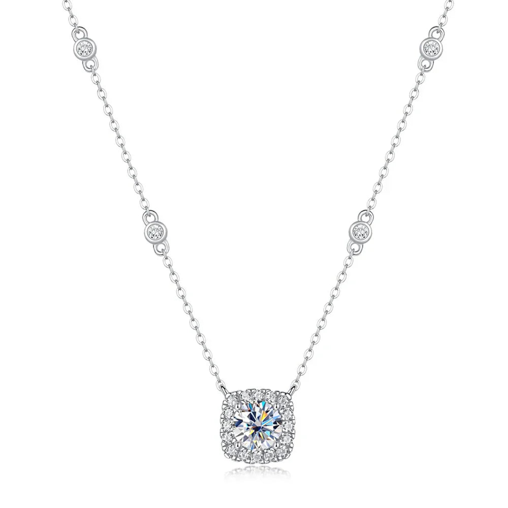 1CT GRA Certified Moissanite Necklace for Women Lab Created Diamond 925 Silver Pendants 18k Gold Plated Jewelry