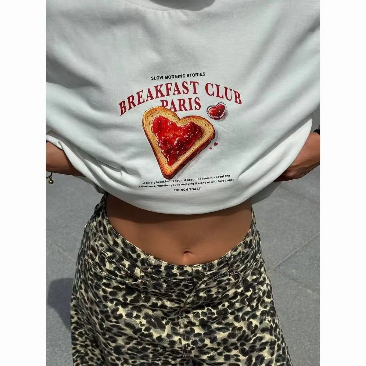 American 100% Pure Cotton Cartoon Retro Heart-Shaped Pomegranate Print Summer Vacation Loose Casual Women's T-shirt