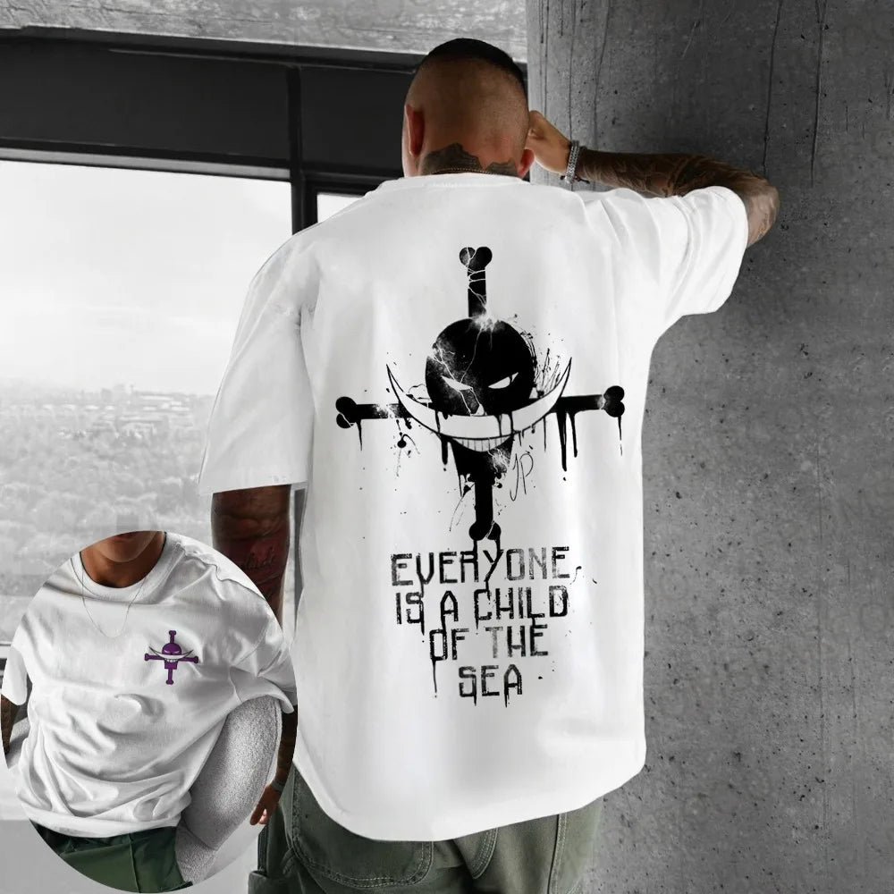 One Piece Summer Men's T-shirt Anime Edward Newgate Autumn Boys' Children's Short-sleeved Punk Loose Trendy Parent-child Outfit