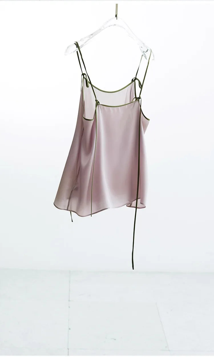 2026 Summer Women's 100% Mulberry Silk Satin Camisole with Adjustable Straps Loose Top