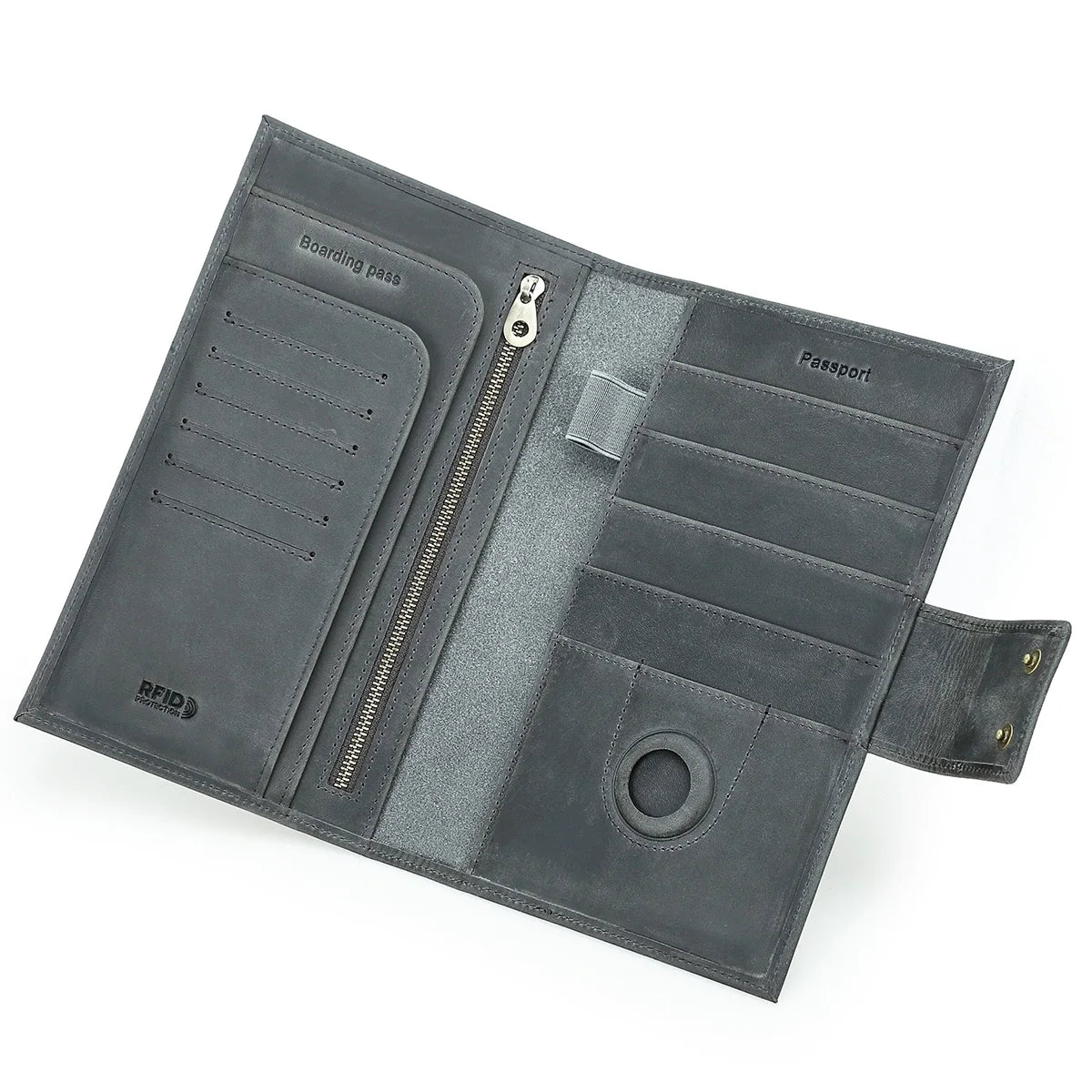 Genuine Leather Family Passport Clutch Wallets RFID Card Holder AirTag Slot Passport Cover Families Travel Bag Handbag