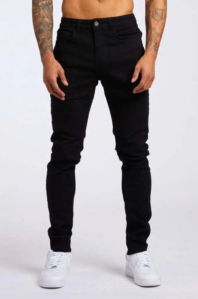 2025 New Solid Color Fashion Men Casual Pants Stretch Jeans Skinny Work Trousers Male Wash Slim Fit for Zippered Jeans Men Cloth
