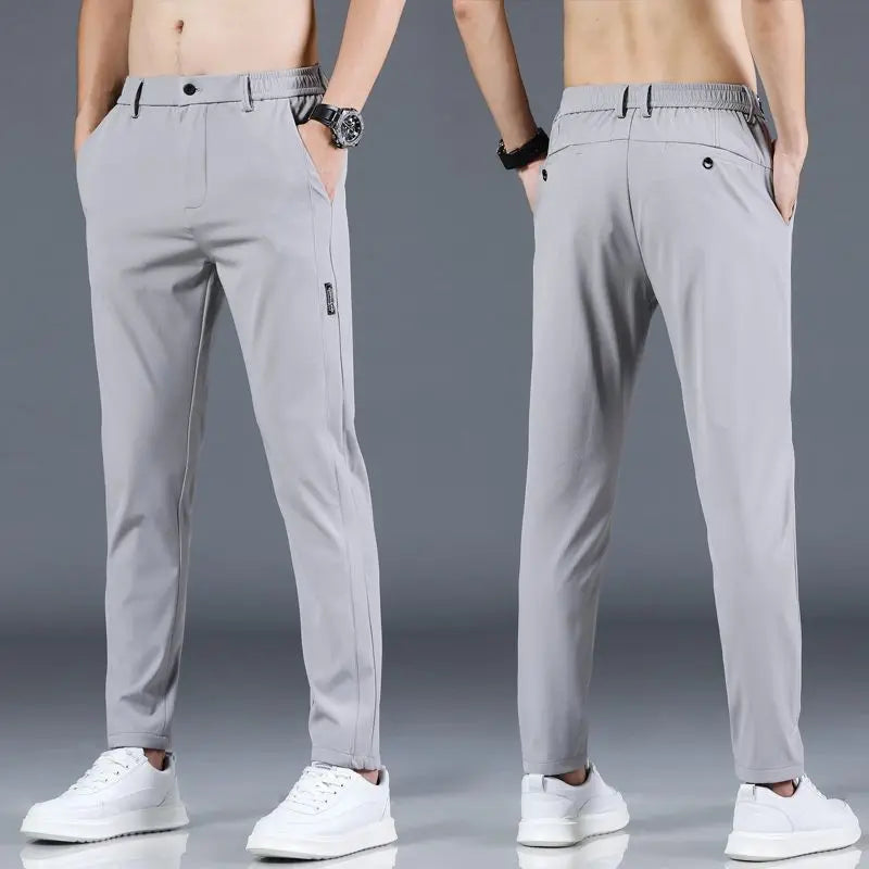 Ice silk men's pants 2026 summer new black gray thin business casual pants outdoor elastic breathable straight leg sports pants