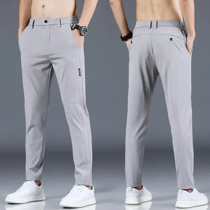 Ice silk men's pants 2026 summer new black gray thin business casual pants outdoor elastic breathable straight leg sports pants