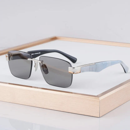 Luxury Rimless Sunglasses Irregular Square Alloy Acetate High Street Men Women Handmade in Germany UV400 THE MAGIC III with Case