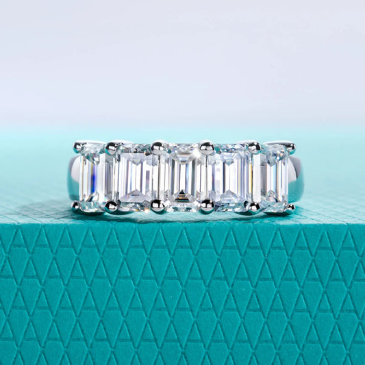 0.6ct 3cttw Emerald Cut Moissanite Wedding Band Ring 925 Sterling Silver D Color Moissanites Promise Ring for Women