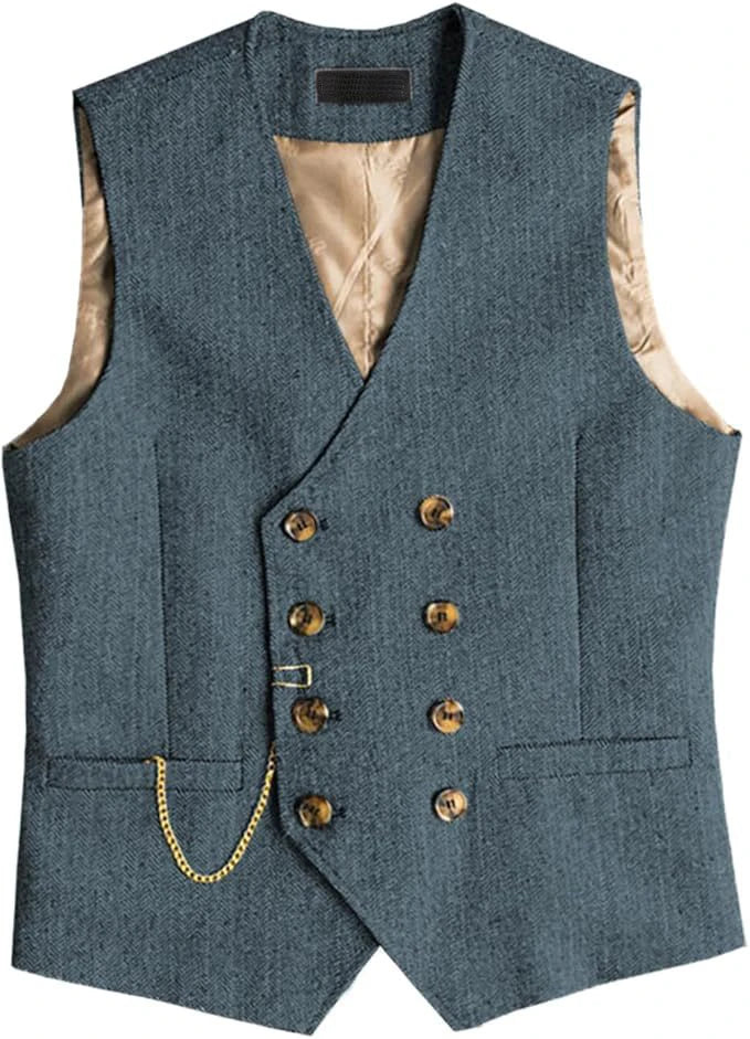 Men's Suit Vest Herringbone Pattern Retro British Style Double Breasted Waistcoat Four Season Outerwear Wedding Party traveling