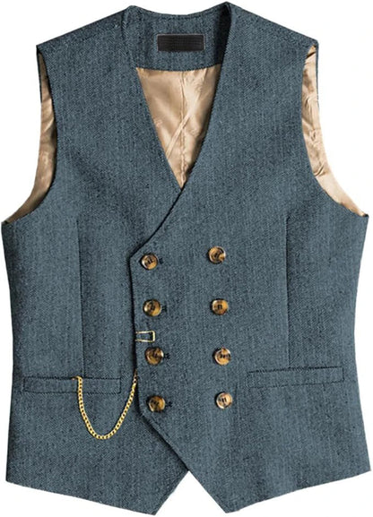 Men's Suit Vest Herringbone Pattern Retro British Style Double Breasted Waistcoat Four Season Outerwear Wedding Party traveling