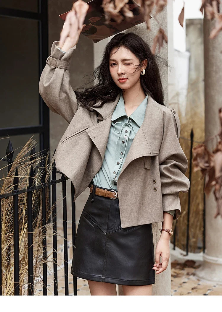Vintage Green Blouse Women French Lapel Bow Lace-up Top 2025 Autumn Sweet Shirt Sleeve Outwear Commute Shirts MXD44C0337