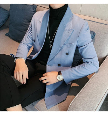 Classic Luxury Striped Men Suit Jacket Fashion Double Breasted Business Office Wedding Tuxedos Male High Quality Slim Fit Blazer