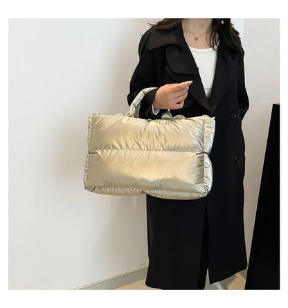Fashion Large Capacity Puffer Shoulder Bags Padded Women Handbags Casual Nylon Quilted Big Tote Bag Warm Winter Shopper Purses