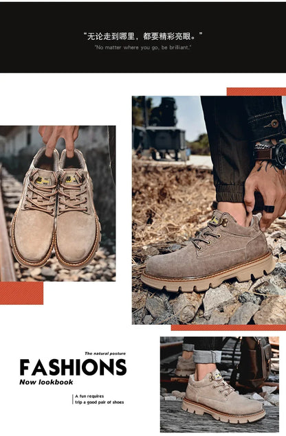 Men Genuine Leather Boots Men's English Style Thick Bottomed Work Clothes Shoes Winter Outdoor Mid Top Men's Boots
