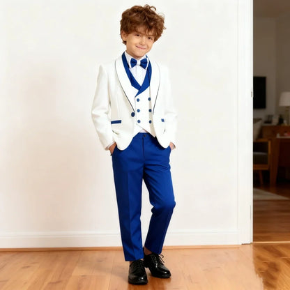 Hot Selling Red White Contrast Boys Formal Suit Set 3-14 Years 2026 4 Piece Kids Wedding Tuxedo Blazer Vest Pants Bow Tie