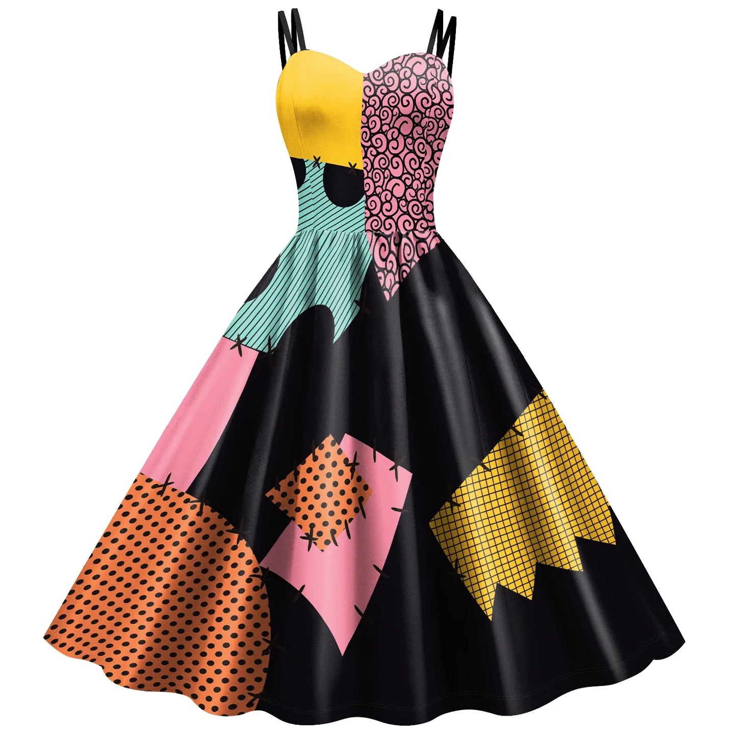Halloween Nightmare Christmas Sally Dress Spaghetti Strap Women's Sexy Backless Dresses Patchwork Vestidos