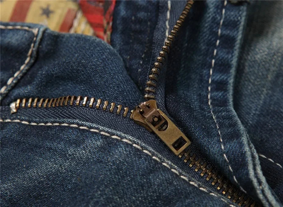 Men's Personalized Ripped Jeans Retro Distressed New Style Straight Slim Fit Casual High Street Fashion Denim Long Pants Male